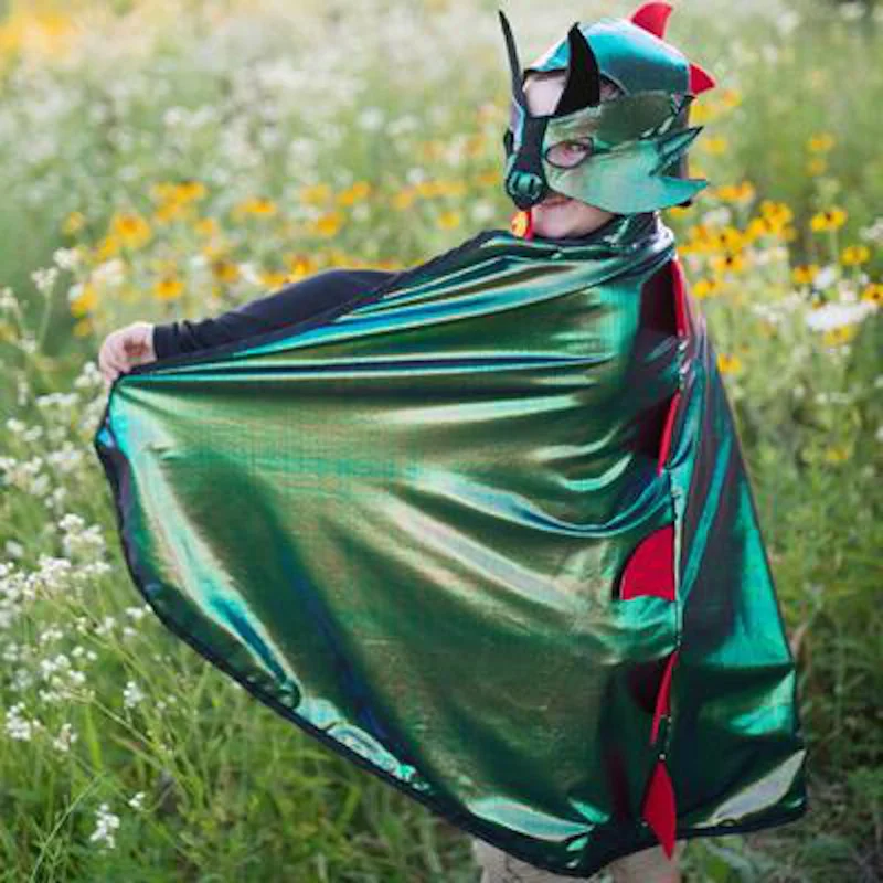 Great Pretenders udklædning, dragekappe og maske grøn