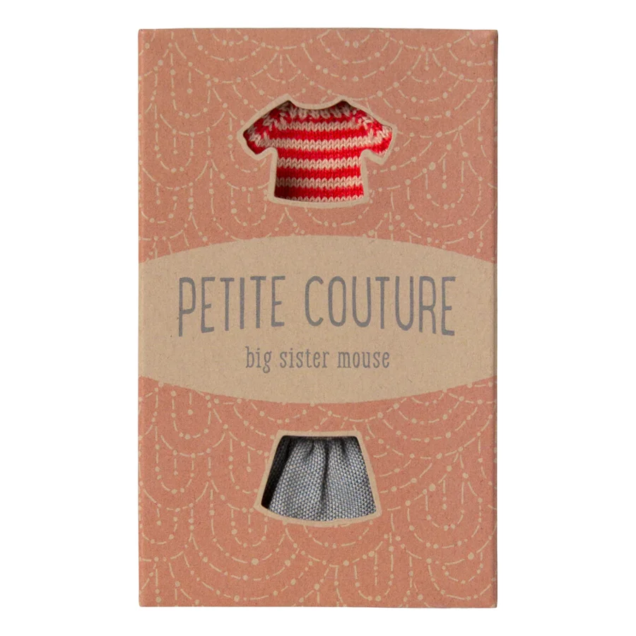 Maileg tøj til storesøster mus, strikket sweater og nederdel