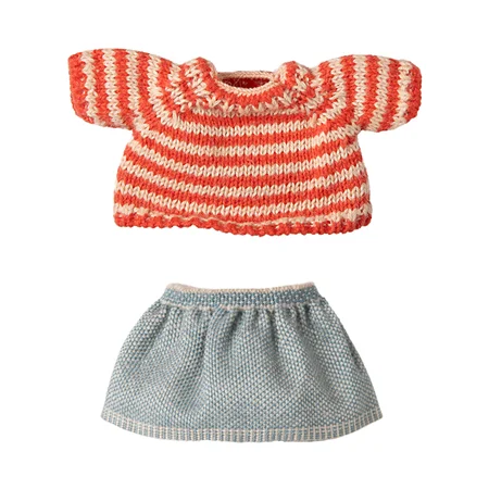 Maileg tøj til storesøster mus, strikket sweater og nederdel