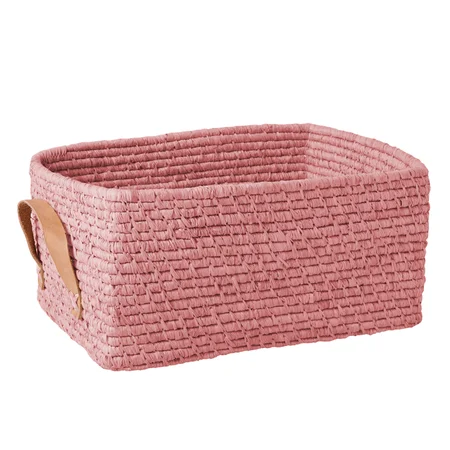 Rice aflang kurv m. læder hanke, soft pink