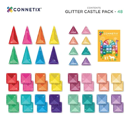 Connetix Märchenschloss Glitzer, Magnet-Set 48-teilig