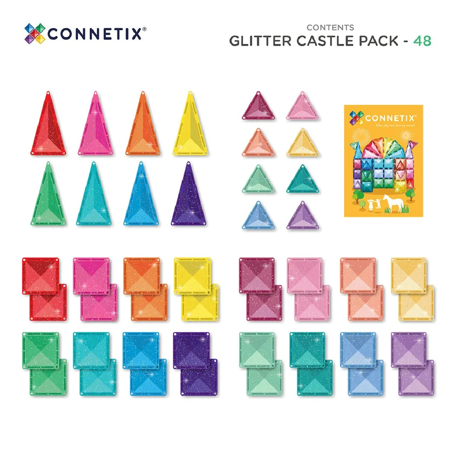 Connetix Märchenschloss Glitzer, Magnet-Set 48-teilig