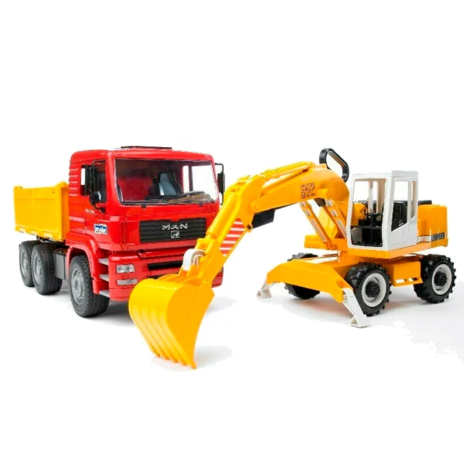 Bruder MAN TGA lastbil og liebherr gravemaskine