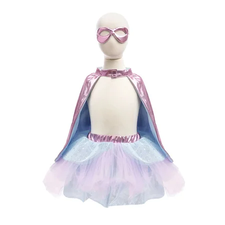Great Pretenders Super-duper skørt, kappe & maske, Metallic Pink/Light Blue str 4-6 år