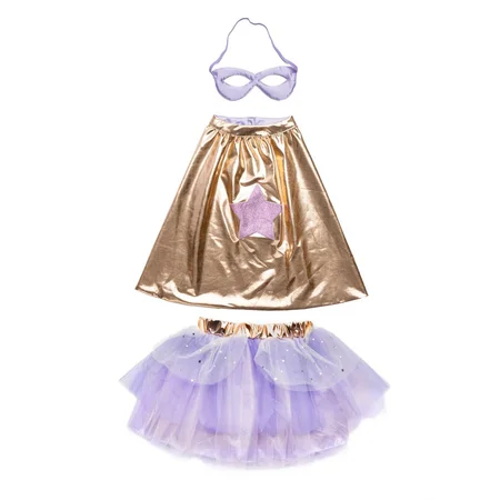 Great Pretenders Super-duper tutu, kappe og maske, Metallic Rose Gold/Lilla