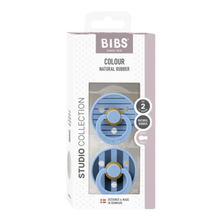 BIBS Studio Line 2-pak sut str 2 med strib, sky blue/sky blue