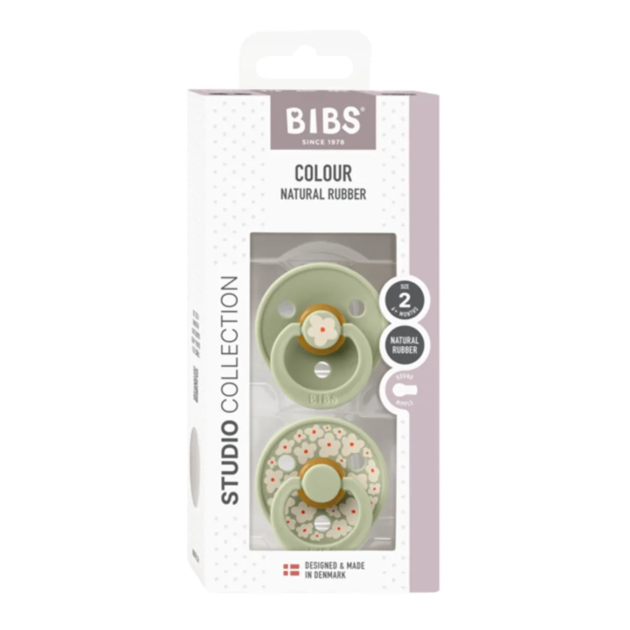 BIBS Studio Line 2-pak sut str 2 med blomster, sage/sage