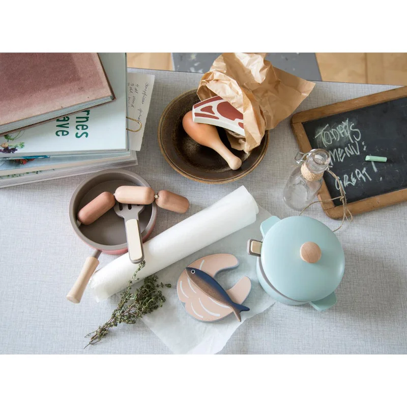 Sebra legemad i træ, kød og fisk