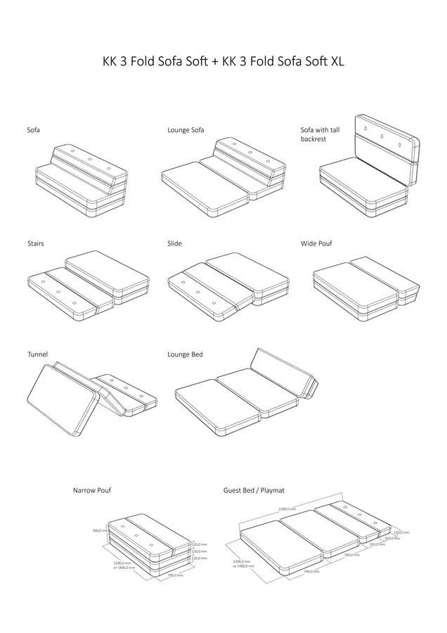 byKlipKlap 3-fold sofa, 140 cm beige