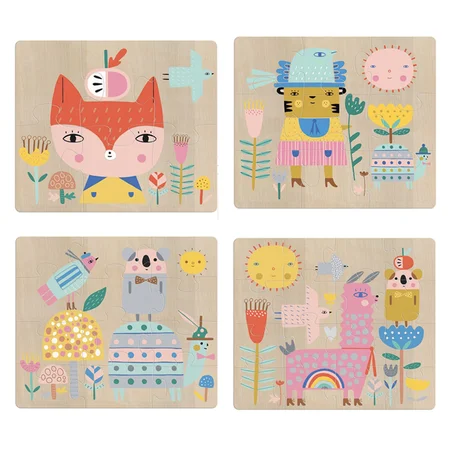 Vilac træpuslespil, 4 stk med 6-9-12-16 brikker