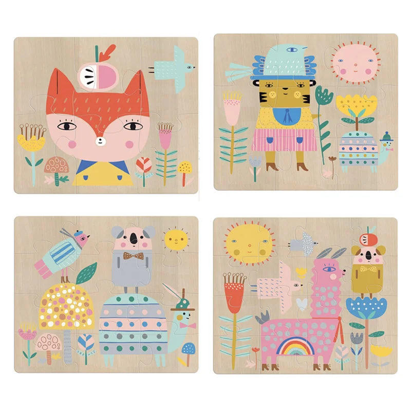 Vilac træpuslespil, 4 stk med 6-9-12-16 brikker