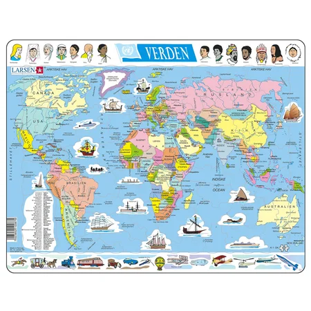Larsen puslespil, Verdenskort m.transportmidler - 107 brikker