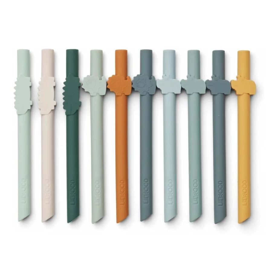 Liewood 10-pak silikone sugerør, safari - blue