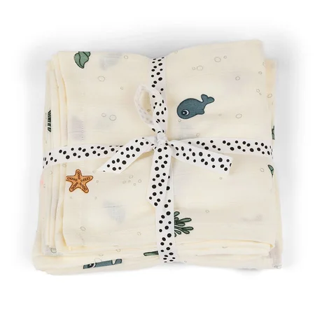 Done by Deer 2-pak muslin svøb, Sea Friends Beige