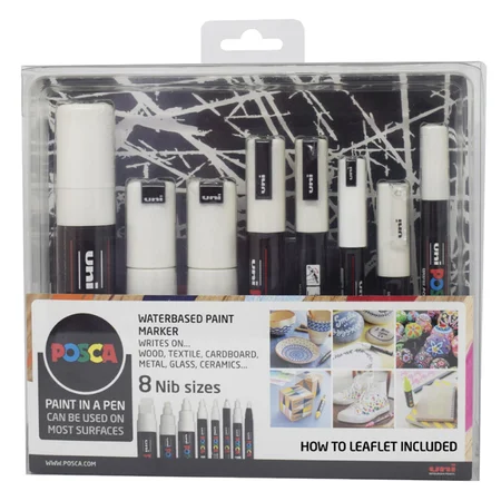 Posca marker sæt, 8-pak ass. - hvid