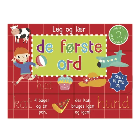 Skriv og visk ud - De første ord - kuffert med 4 bøger og pen