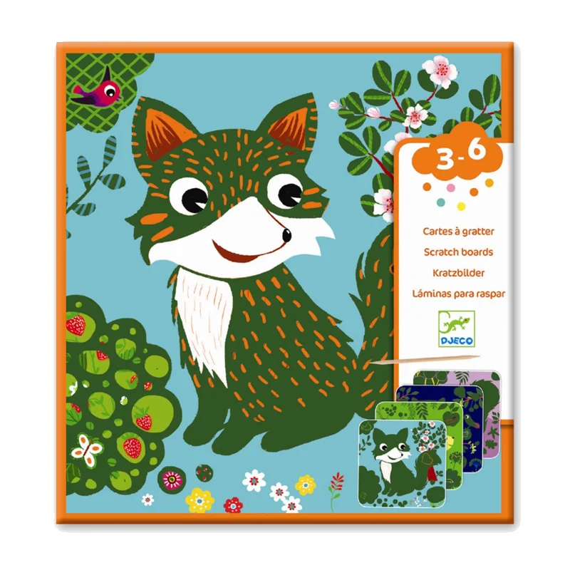 Djeco kreativ leg, scratchkort for de små - skovens dyr