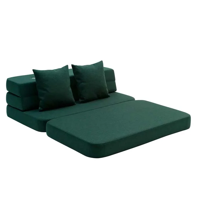 by KlipKlap 3 Fold sofa dyb grøn med lys grøn knap