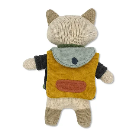 Waschbär "Schulkind" mit Schulranzen und Shirt in grün/blau, 15cm