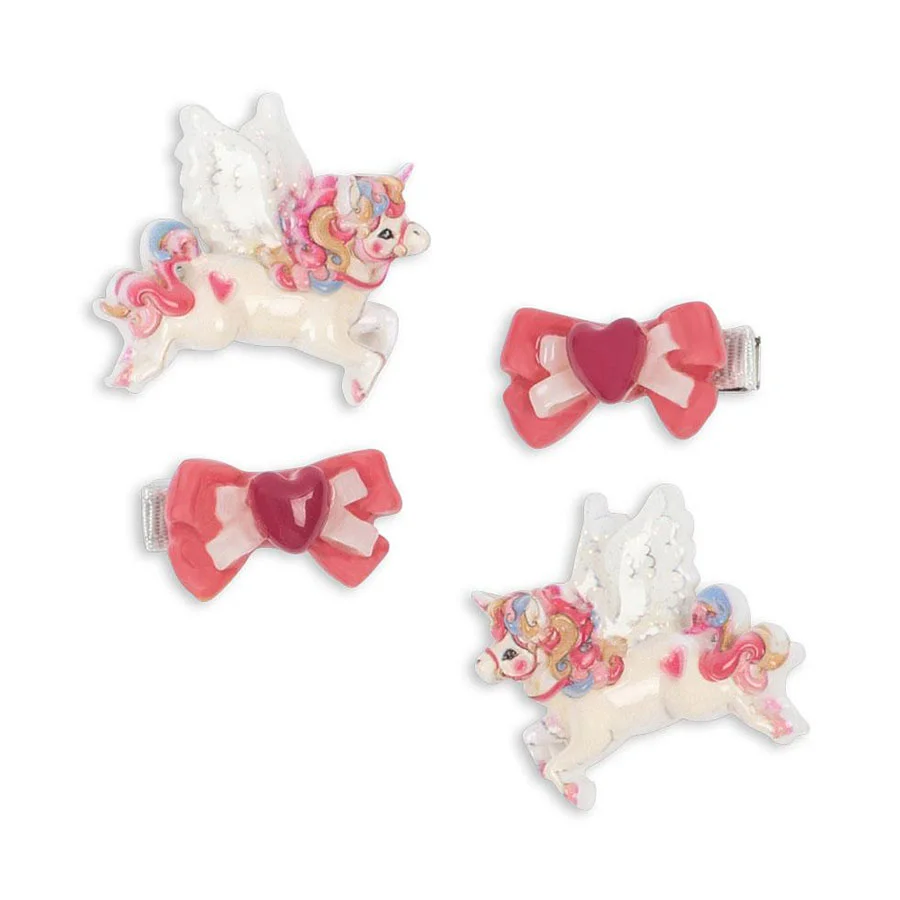 Konges Sløjd 4er-Pack Haarspangen Schleife und Einhörner