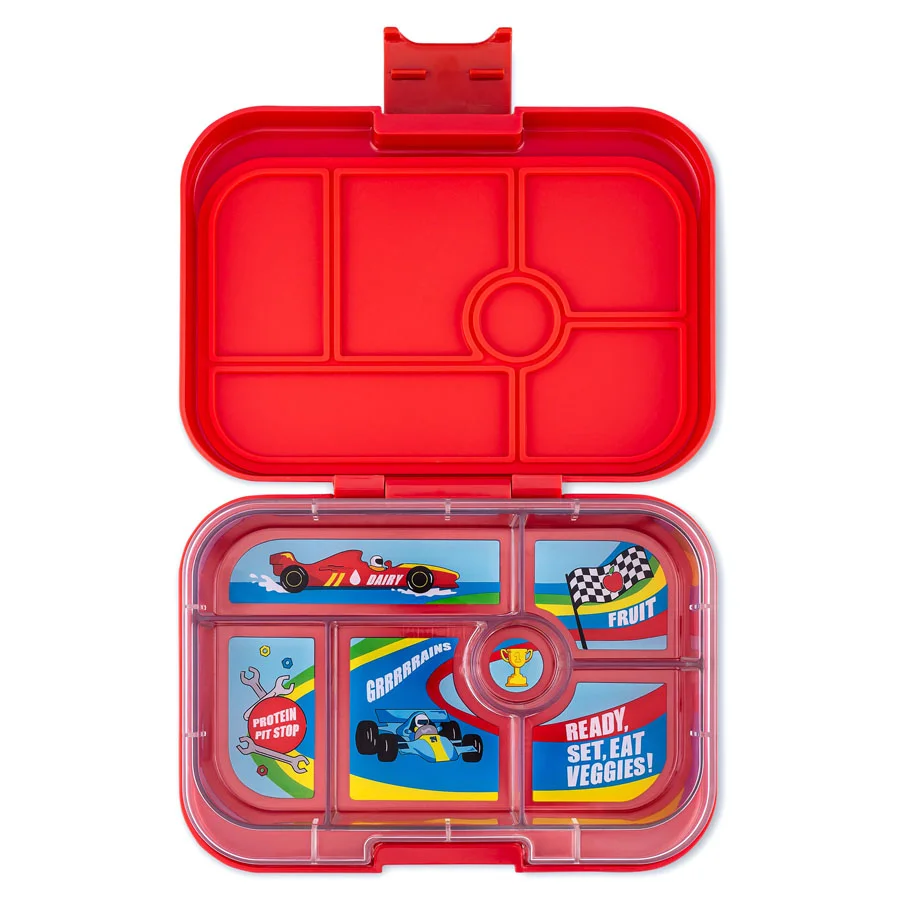Yumbox Original Brotdose  mit 6 Fächern, Roar Red/Race Cars Tray