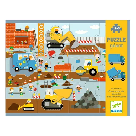 Djeco Bodenpuzzle Baustelle, 12+3 Teile