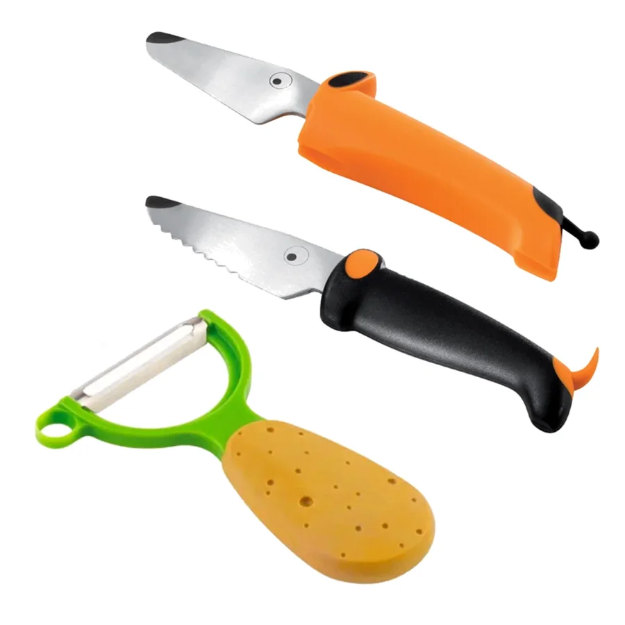 Kinderkitchen Küchenmesser orange und schwarz + Kartoffelschäler