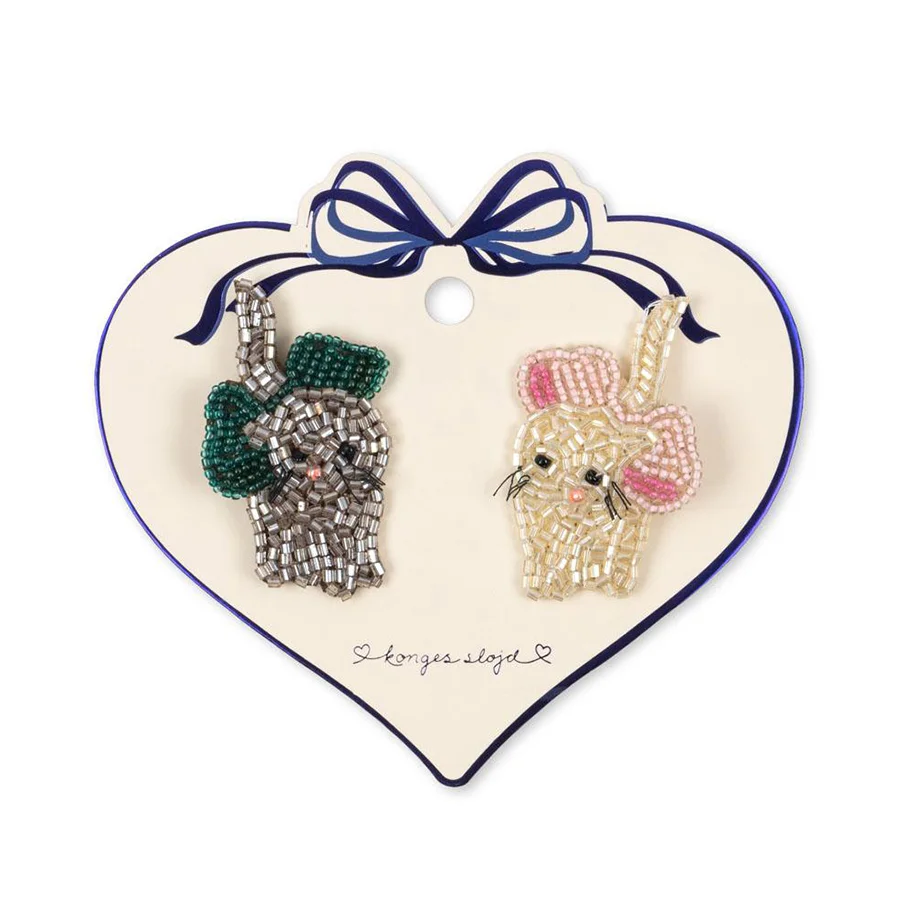 Konges Sløjd 2er-Pack Katzen-Haarspangen mit Perlen, Bow Kitty