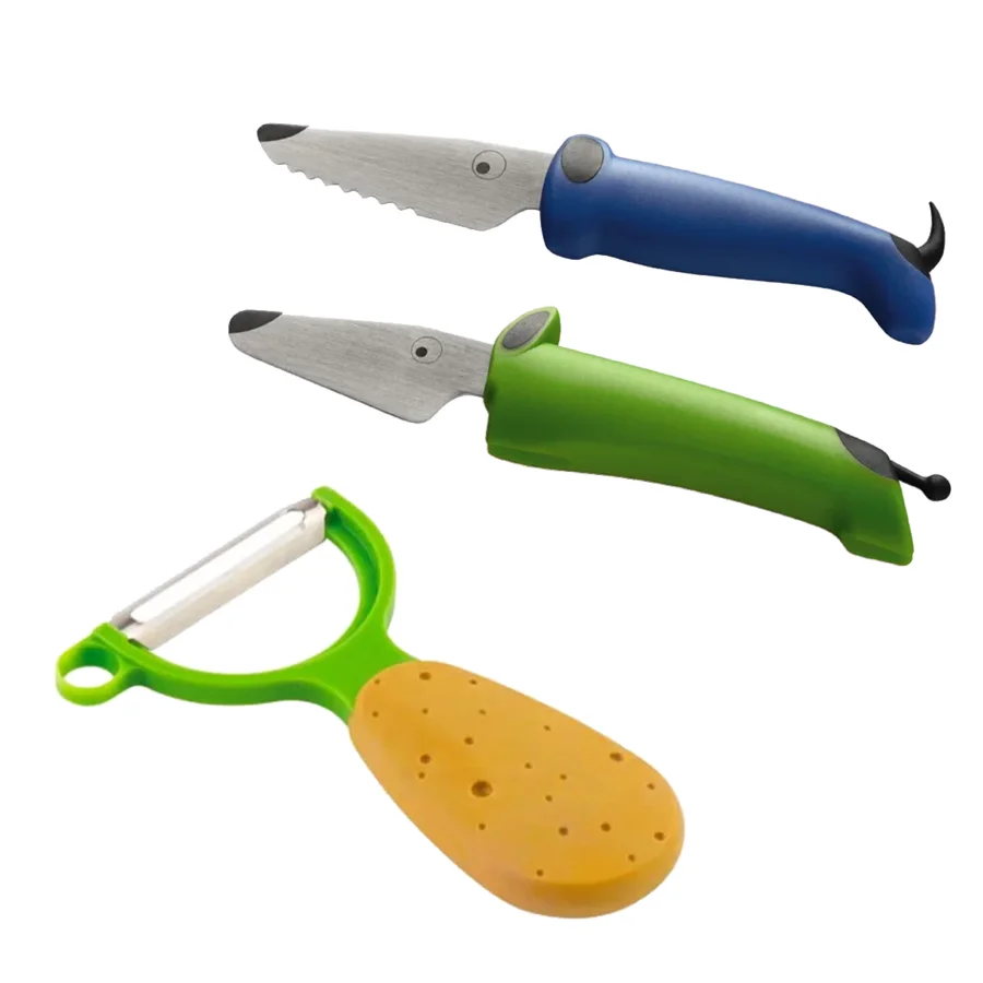 Kinderkitchen Küchenmesser grün und blau + Kartoffelschäler
