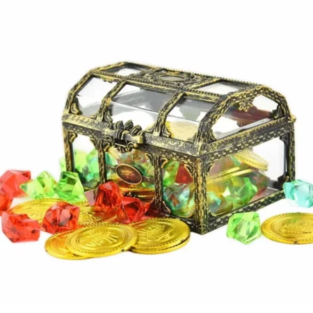 Schatzkiste mit Münzen und Diamanten