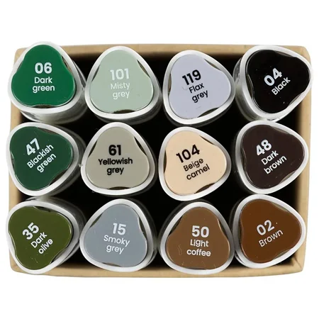 Illustrations-Marker, 12 stk Naturfarben, Strich 1+8 mm