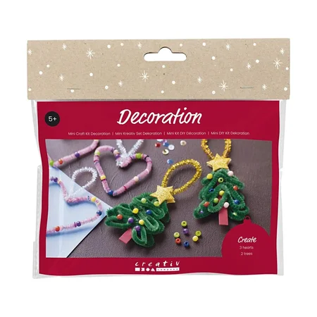 Creativ Company Mini DIY Kit Dekoration, Herzen und Weihnachtsbäume
