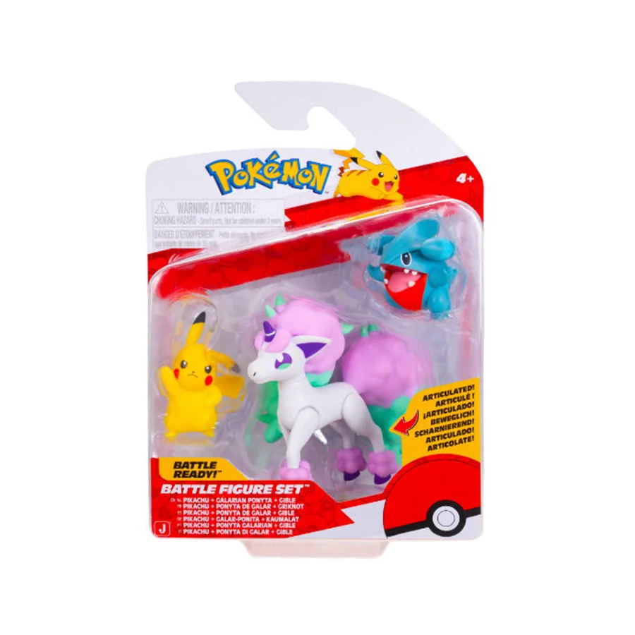 Pokémon 3er-Pack Battle Figuren, Pikachu/Gible/Galarian Ponyta