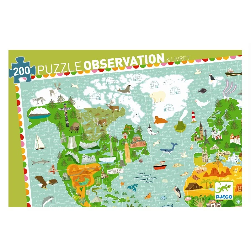 Djeco Puzzle und Heft, Monumente der Welt - 200 Teile