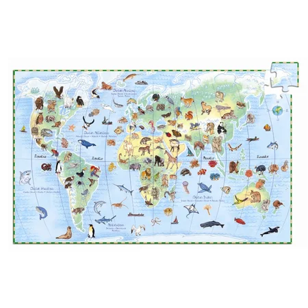 Djeco Puzzle und Heft, Tiere der Welt - 100 Teile