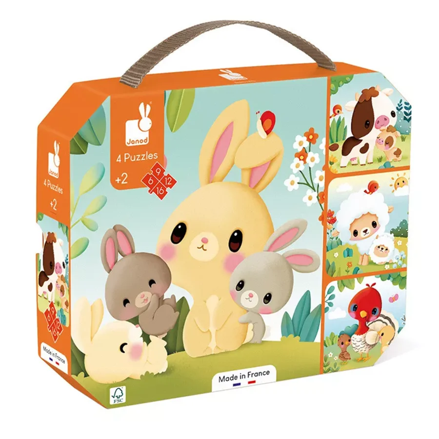 Janod Puzzle 6-9-12-16, Bauernhoftiere