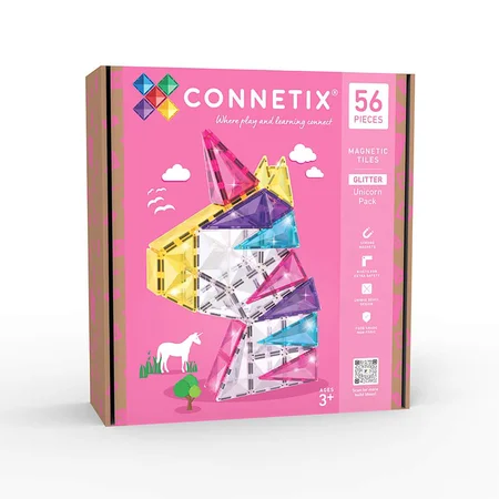 Connetix Unicorn Glitzer, Magnet-Set 56-teilig