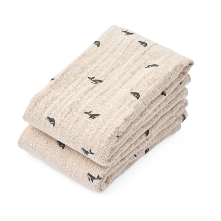 Liewood Lewis Muslin Stoffwindel 2er-Pack, Mini Whale/Sandy
