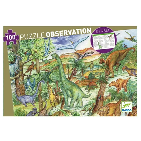 Djeco Bodenpuzzle und Heft, Dinosaurier - 100 Teile
