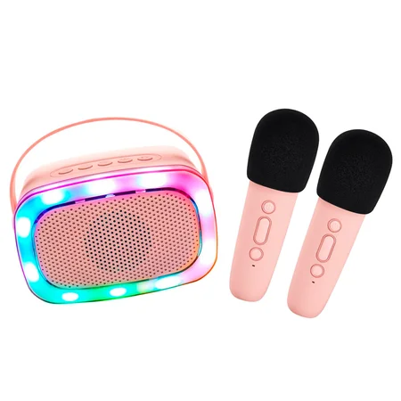 Lalarma kabelloser Lautsprecher mit Licht und 2 Funkmikrofonen, rosa