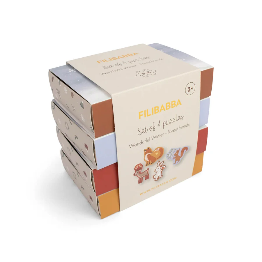 Filibabba Set mit 4 Puzzles, Wonderful Winter – Tiere des Waldes